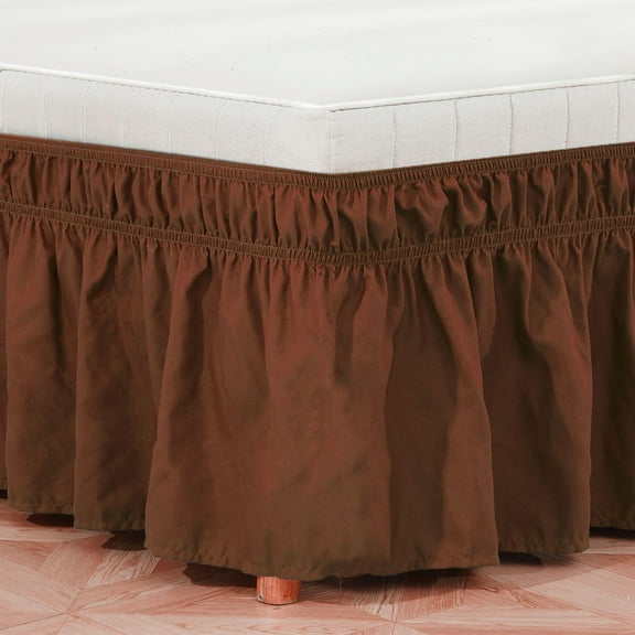 Namzi 60"x80" Queen Bed Skirt Elastic Dust Ruffle for Easy Installation, 1 Piece,Brown