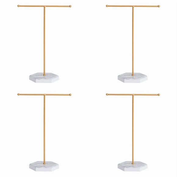 4X Jewellery Tree Stand Organiser Storage for Necklaces, Bracelets, Keys & Rings Valentine's Gift for Girlfriend White,4 x Jewelry Rack,White&Gold