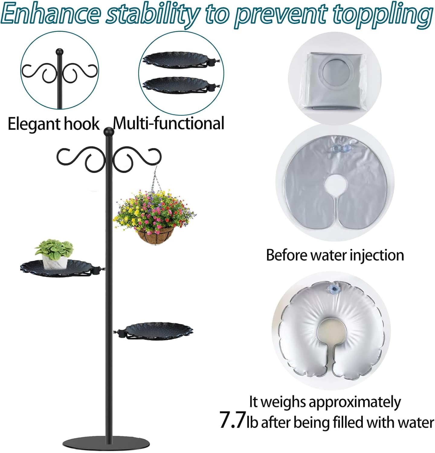 Upgraded 74" Shepherd's Hook for Bird Feeder,Floor Hanging Plant,Wind Chime Stand, Waterproof Metal& Adjustable-Height Standing Pole Holder for Lantern and Wreath, Indoor & Outdoor（2 Placement Racks)