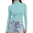 thumbnail image 6 of Womens Long Sleeve Shirts Tops Solid Color High Neck Regular Long Sleeve Crewneck T Shirt Shirts Blouses for Women Dressy Casual, 6 of 7