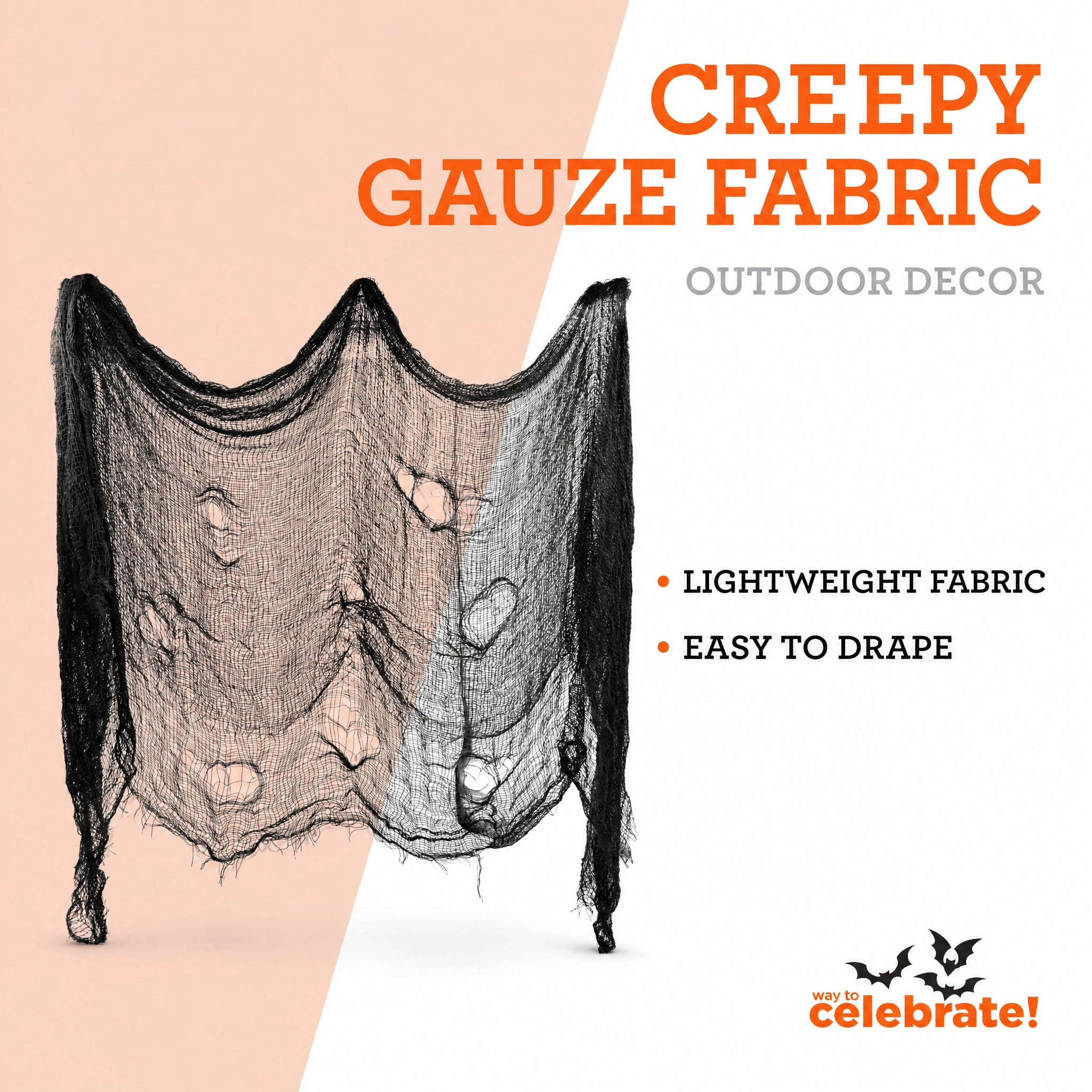 Creepy Gauze Fabric, Black, 65" x 84", Halloween by Way To Celebrate