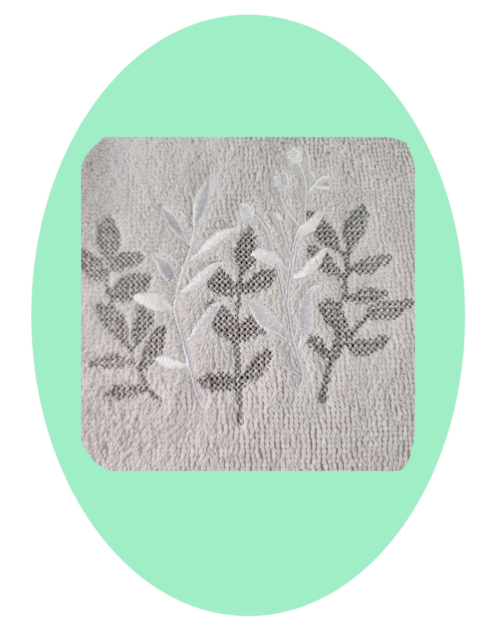 Gray Leaves Bath Hand Towels, 2 Piece, Embroidery Stems Bathroom The Big One