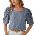 thumbnail image 2 of Blouses pour Femmes, Mode Femmes Décontracté Confortable Uni Col en V Manches Courtes Haut Blouse T-Shirt, 2 of 5