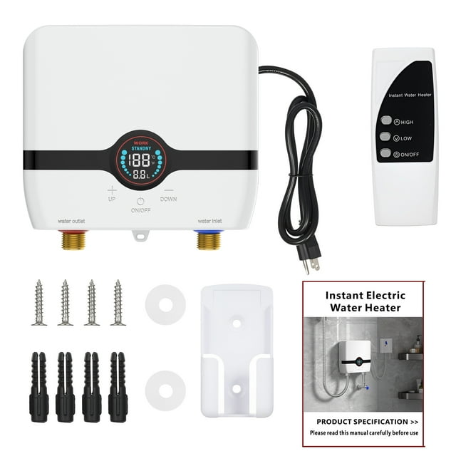 Chauffe-eau Sans Réservoir LF-005 110V Prise US 3000W Inverter, Eau Chaude Instantanée 30-55°C, Température Réglable 86-131°F avec Affichage LED, Bouton & Télécommande 2m, Étanche IPX4, Compact Mural