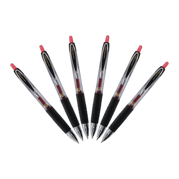 Bolígrafo de tinta de gel Uni-Ball Signo 207, 0,5 mm, microagujas, paquete de 6 unidades, color rojo