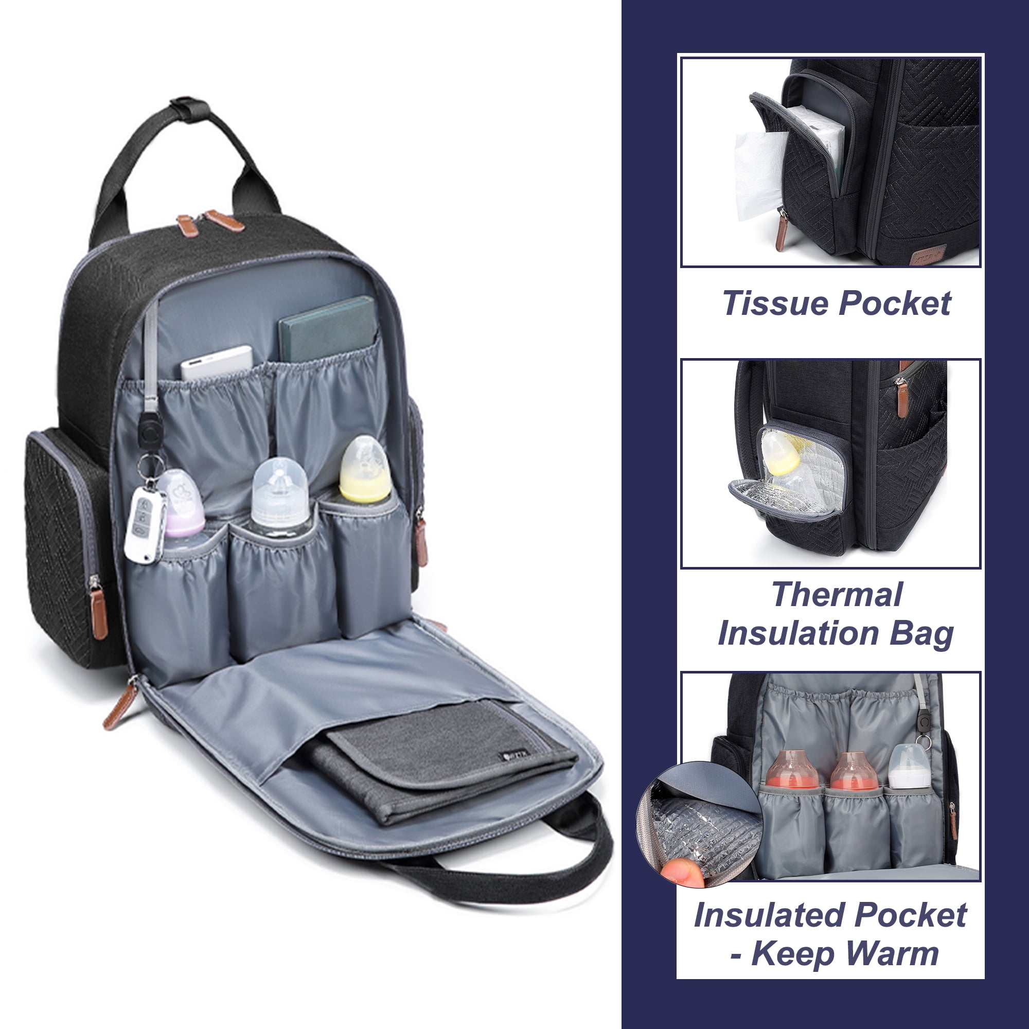 AGUDAN Baby Diaper Backpack Waterproof Maternity Bag Dry&Wet Separation Nappy Bag 12x7x16IN