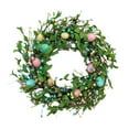 thumbnail image 2 of Corona redonda de Pascua con huevos en tonos pastel para colgar en la puerta principal o en la pared. Decoración con follaje verde. estilo yo, 2 of 9