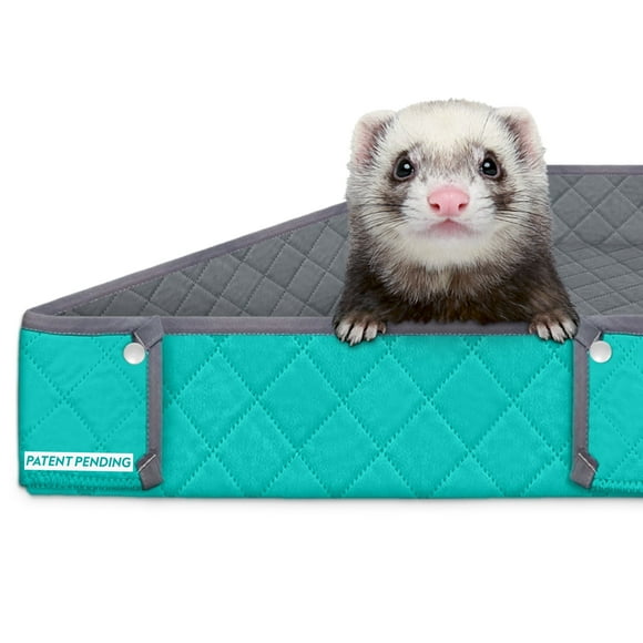 Paw Inspired Critter Box Washable Cage Liner for Ferret/Critter Nation Cage, Reversible Fleece Bedding with Raised Sides for Guinea Pigs and Other Small Animals (Gray/Green)