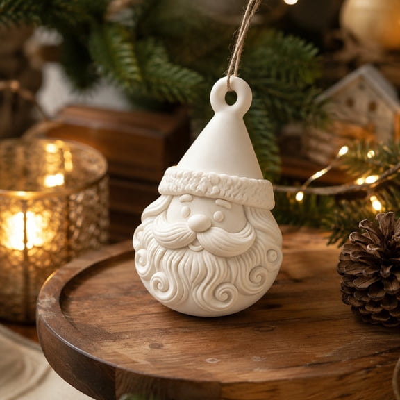 Dolstice Blank Santa Face Ornament, White Christmas Hanging Decoration, DIY Paintable Christmas Tree Decor, Holiday Decor Craft