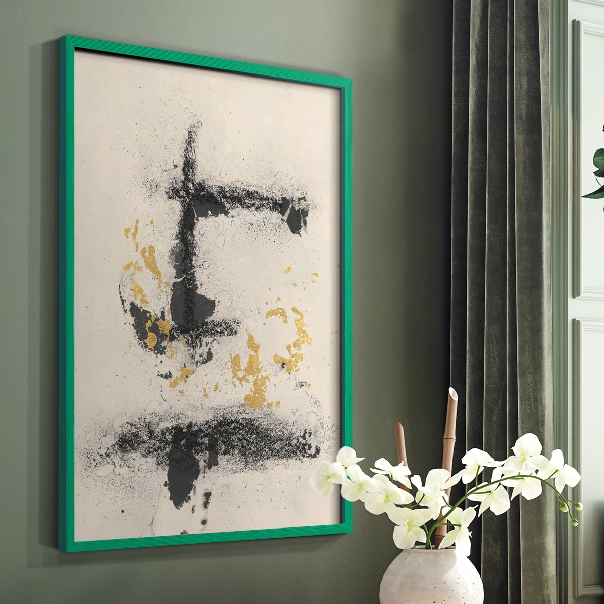 Charcoal Remnants II Framed Print in Green Solid Wood Framed Print No Nail Hanging