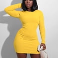 thumbnail image 4 of Birdeem Robe Mode Femme Slim Col Rond Manches Longues Couleur Unie, 4 of 9