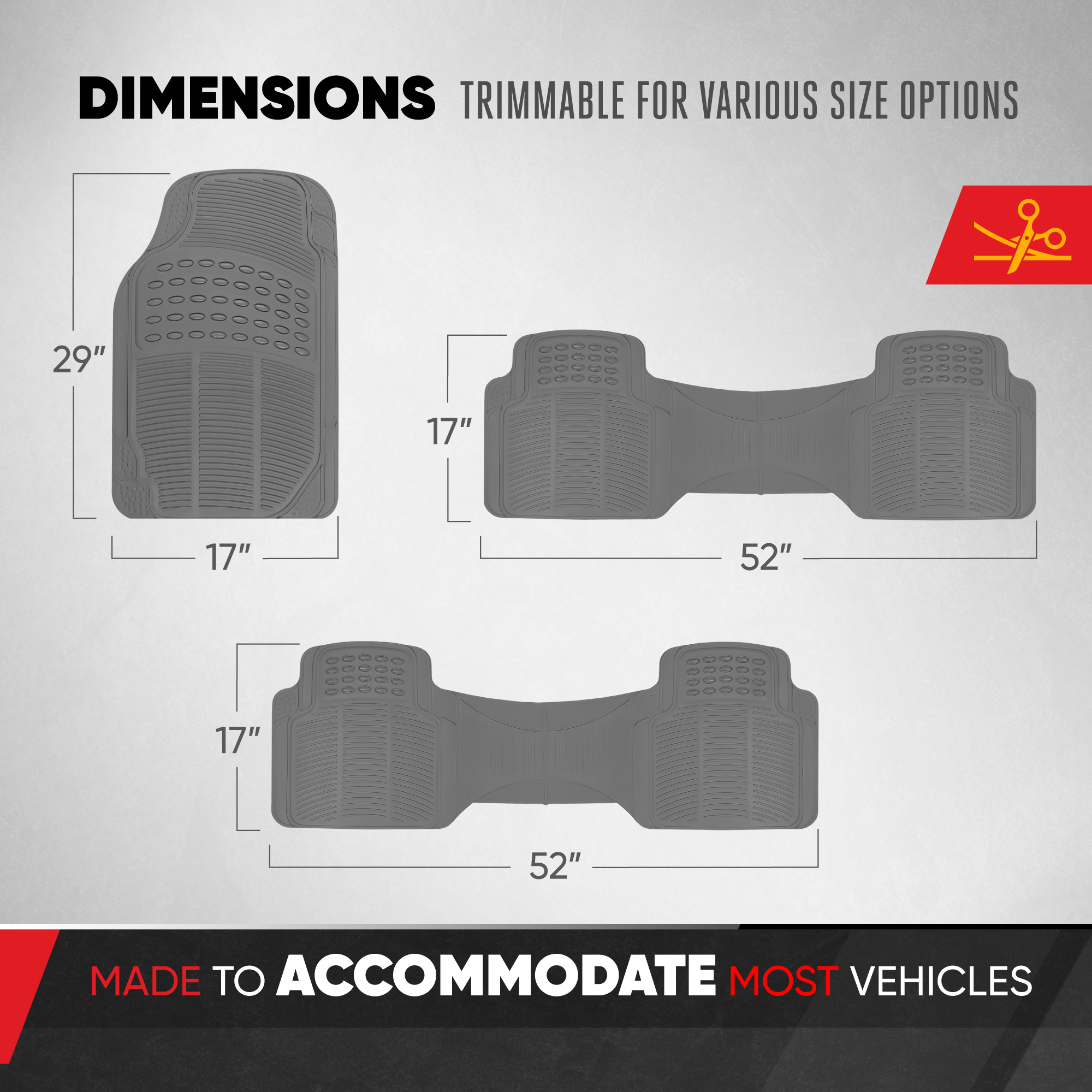 BDK Car SUV and Van Floor Rubber Mats 3 Row, Heavy Duty All Weather Protection, 3 Colors