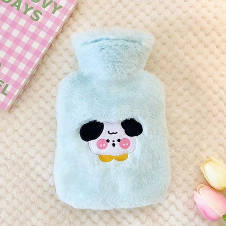 Household Warm Belly Reusable Cartoon Plush Water Heating Pad Hot Water Bottle Bag Hand Warmer Heat Pack BLUE