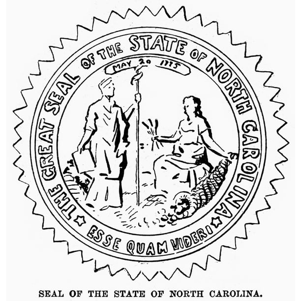 North Carolina State Seal Nseal Of The State Of North Carolina Line Engraving 19Th Century ...