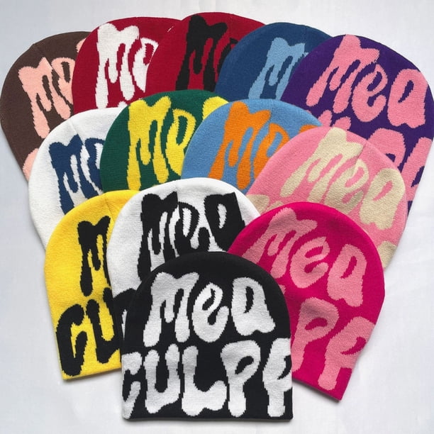 Gorra de frijol, gorra juvenil femenina masculina, gorra de frijol de Patinaje de punto de invierno, gorra de frijol de punto hip - hop, gorra de punto de algod贸n, moda en blanco y negro