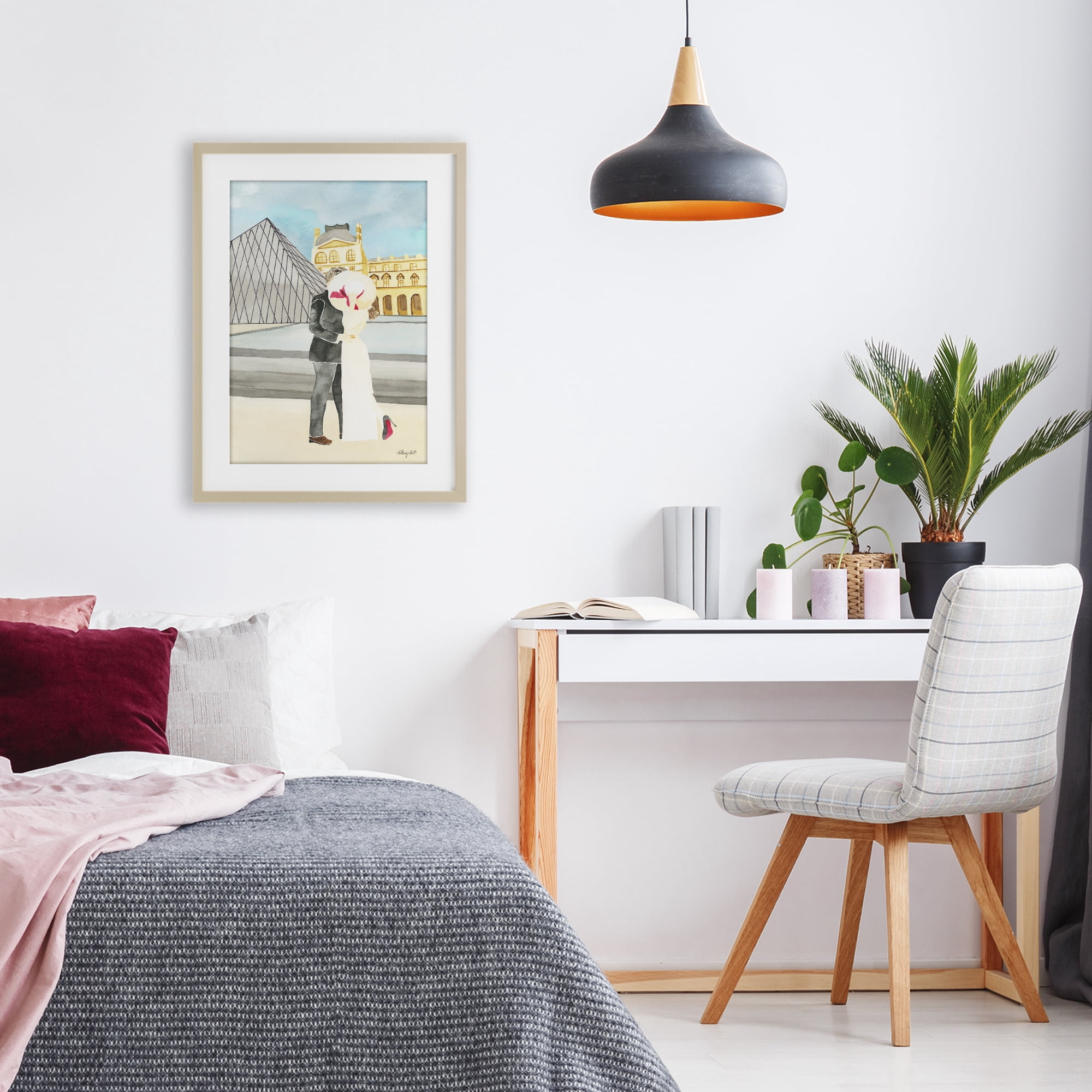 Stupell Industries Couple Embrace At The Louvre Birch Framed Print Under Glass, design by Hillary Holt