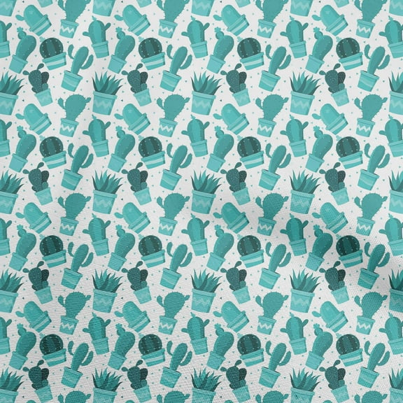oneOone Polyester Lycra Dusty Teal Green Fabric Cactus Fabric For Sewing Printed Craft Fabric By The Yard 56 Inch Wide