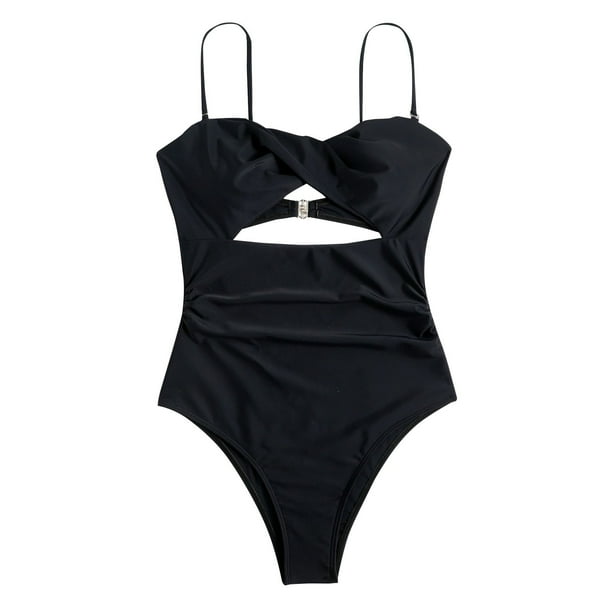Gibobby Traje de Baño Sexy Bikini Traje de baño de mujer Traje de baño de malla de cuello Traje de baño Monokini fruncido Top de traje de baño Top(Negro,G)