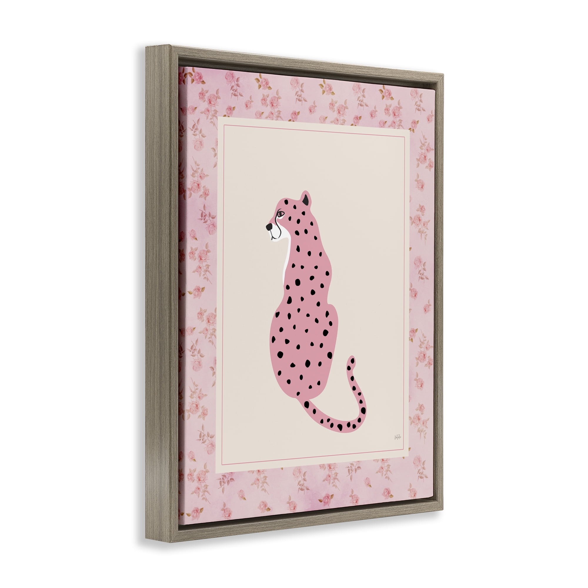 Stupell Industries Pink Sitting Cheetah with Border Brown Framed Floater Canvas Wall Art, design by Natalie Carpentieri