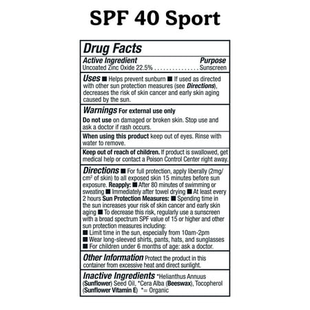 Badger Sport Mineral Sunscreen Cream, SPF 40, Eco Friendly, 2.9 fl oz