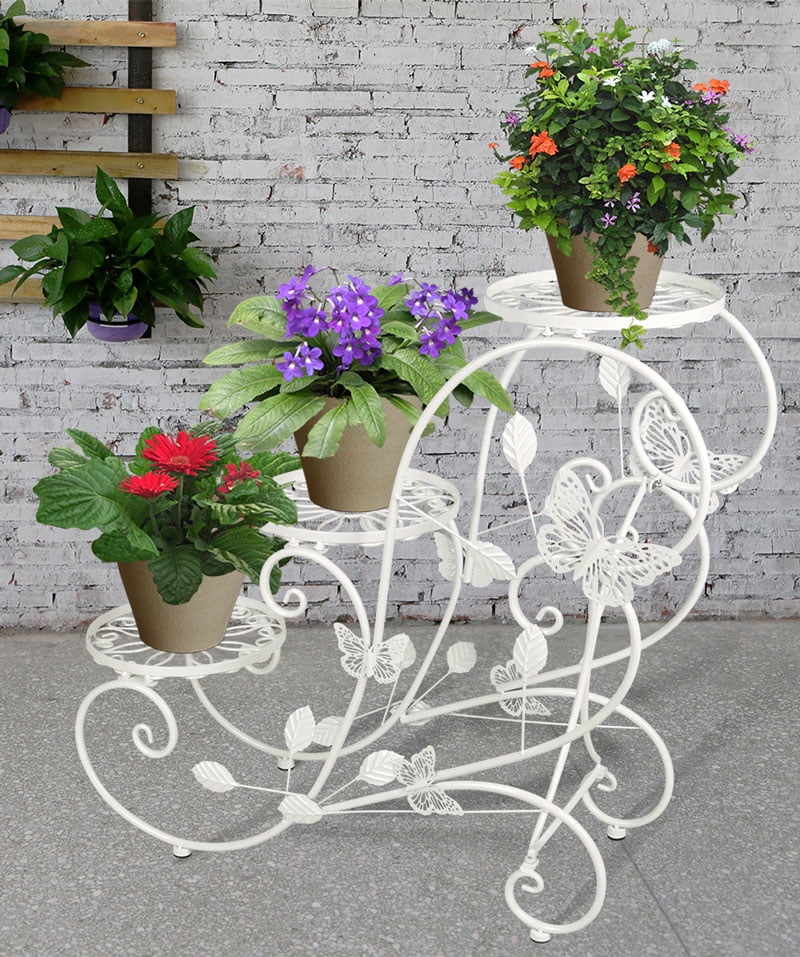 Classic Plant Stand Shelf Holds 3-flower Pot White by HLC