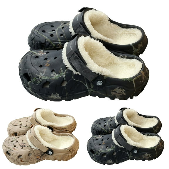 Modisza Men's Fleece Lined Clogs Winter Fuzzy Slippers Wide Width Slip on Mules Cushion Footbed House Slide Garden Shoes Black 8
