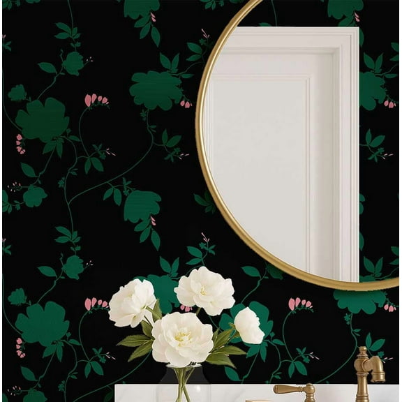 S4Sassy Peel and Stick Wall Covering, Blossom Print Removable Walls Wrap -Black Instant Makeover Wall Mural for Bathroom, Laundry Room, Closet Interior - Self-Adhesive Wallpaper Vinyl -25"x120" inch