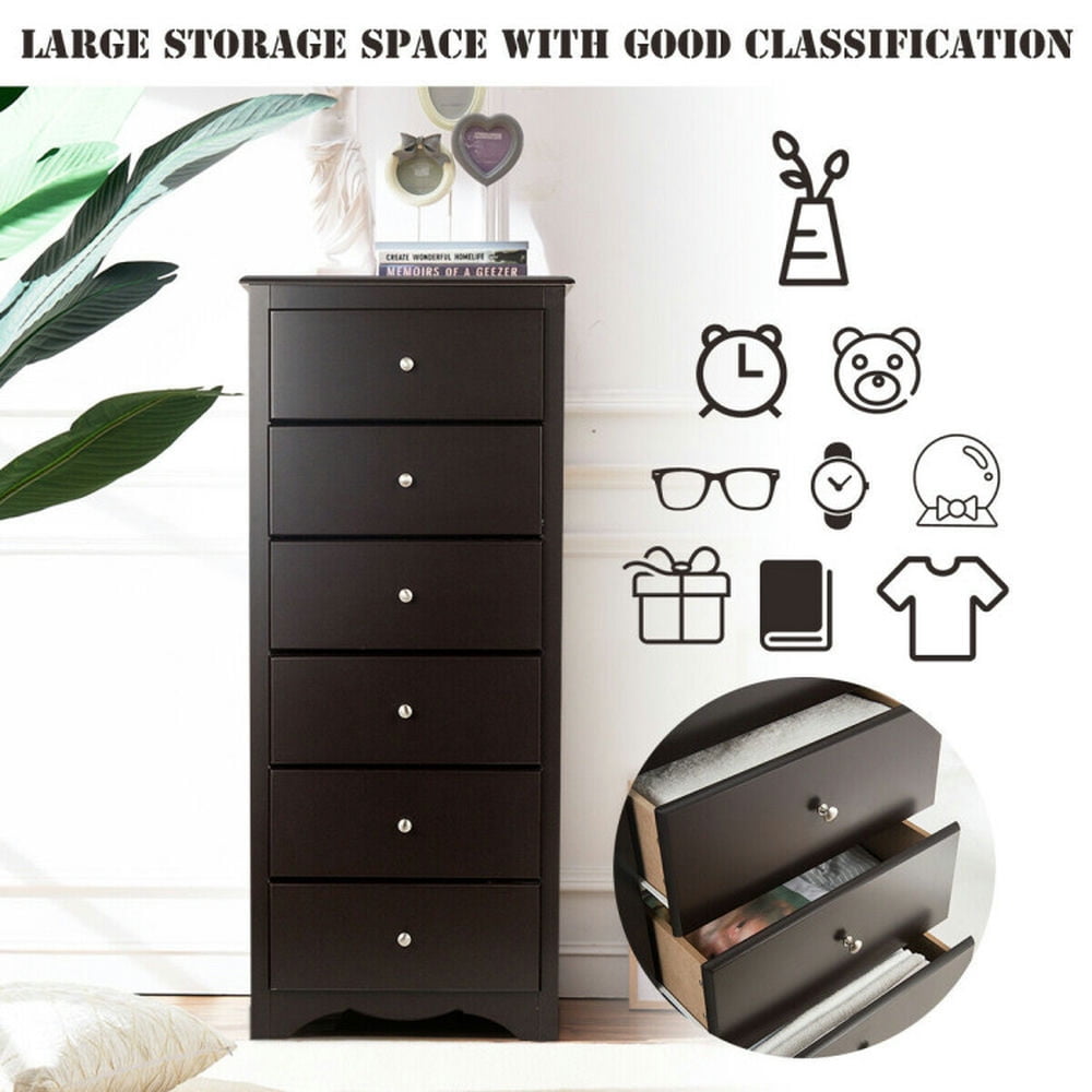 Finihen Storage Cabinet, Floor Cabinet, 6 Drawers Chest Dresser Clothes Storage Bedroom Furniture Cabinet, for Bathroom, Living Room, Bedroom, Kitchen, Brown