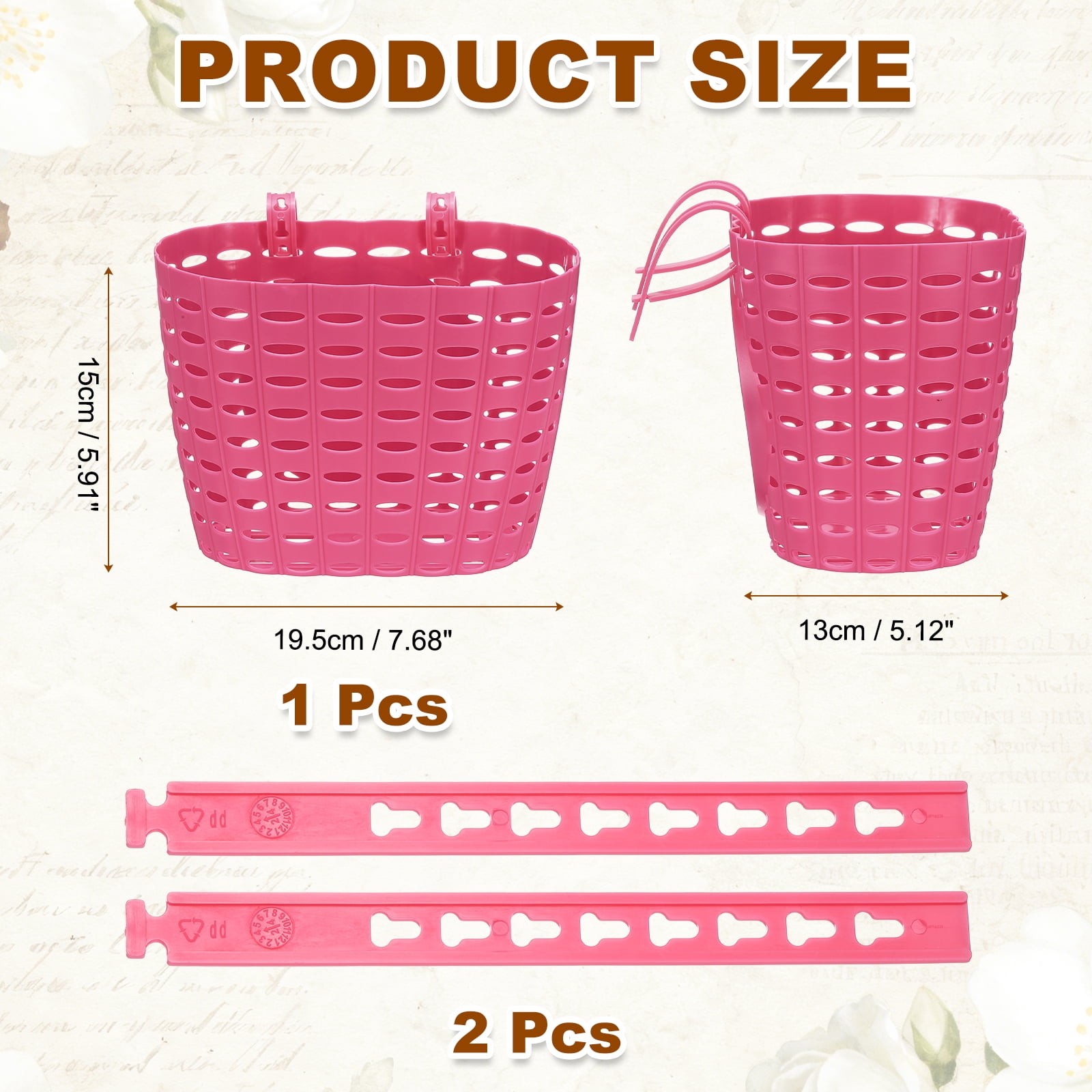 Uxcell Bike Basket, Plastic Bicycle Basket Adjustable Front Baskets with 2 Adjustment Buckles Unisex Strong Load 7.7 x 5.1 x 5.9" & Fuchsia-Fitting For(Most Bikes/Tricycle/Scooters)