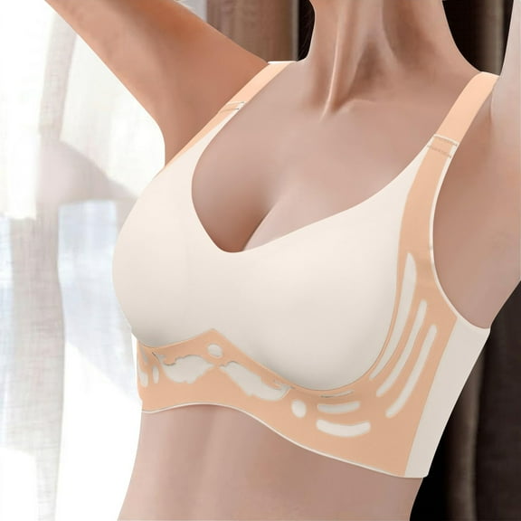 Women's Full Support Wireless Bra Lift & Shape Technology Plus Size Comfortable Seamless Design for Mature Women High Impact Coverage White M Size