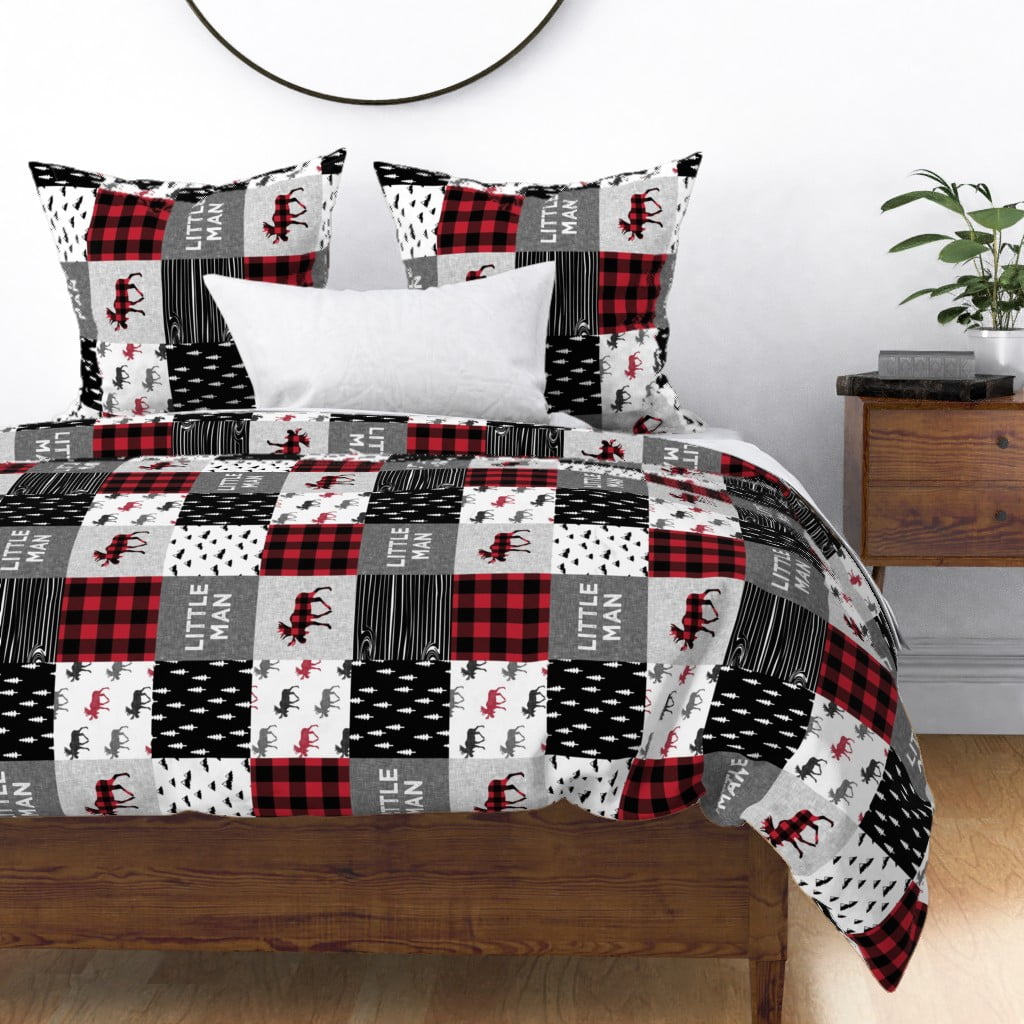 Plaid Patchwork Moose Lumberjack Little Man Sateen Duvet Cover by Roostery  - Walmart.com