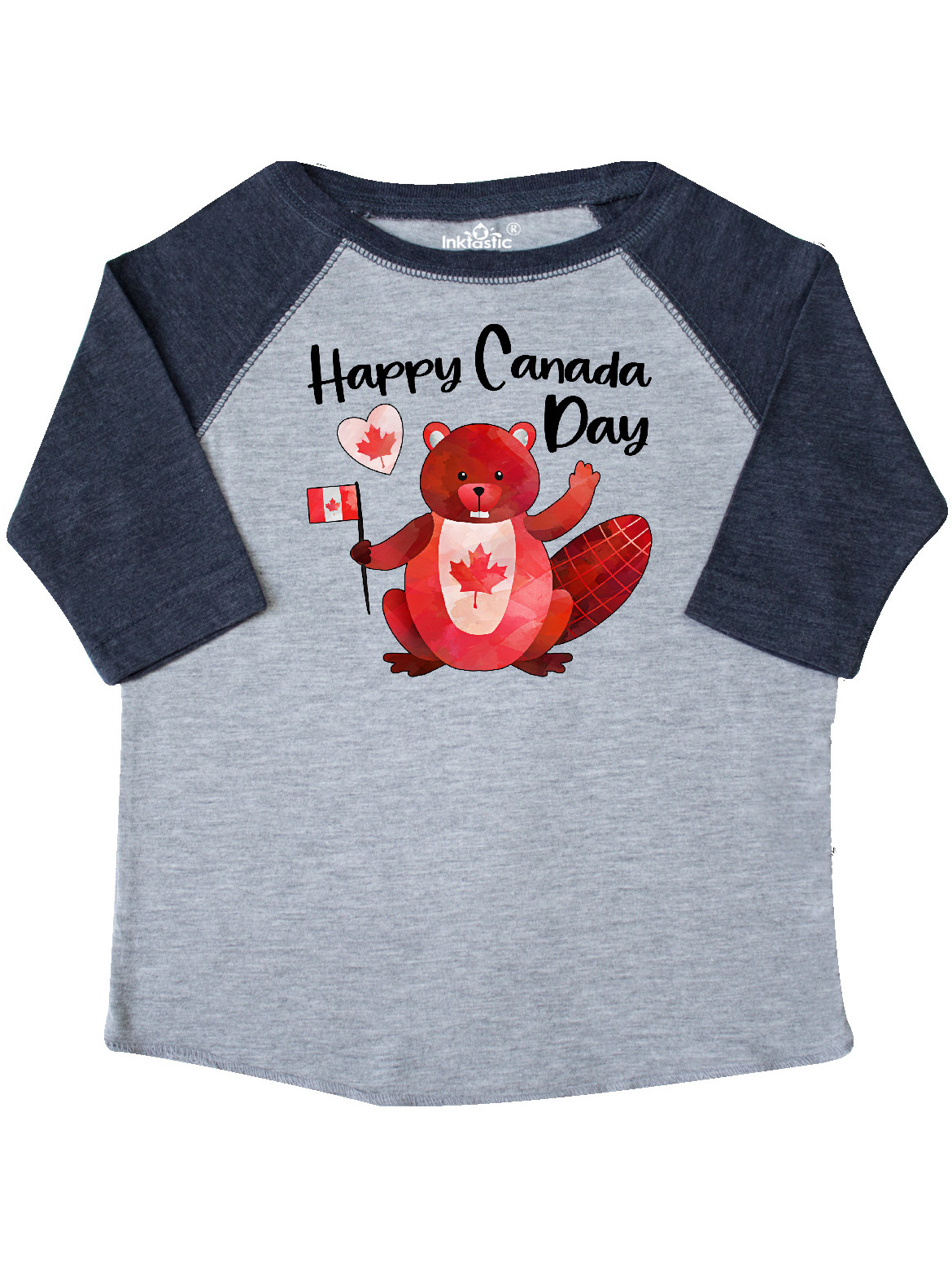 INKtastic Happy Canada Day Cute Red Beaver with Canadian Flag Toddler TShirt