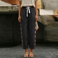 thumbnail image 4 of ZToonmas Solid Floral Embroidery Linen Barrel Pants for Women Drawstring Elastic Waist Loose Ankle Casual Cropped Pants with Side Pockets, 4 of 6