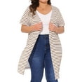 thumbnail image 2 of DARING DIVA Plus Size Stripe Short Sleeve Open Front Cardigan 1X Khaki, 2 of 6