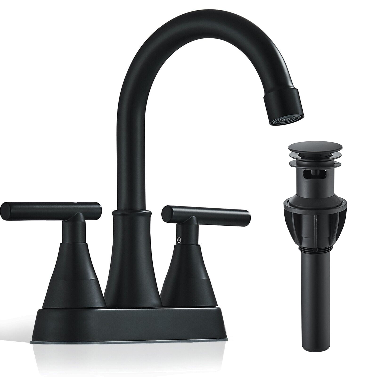 Matte Black Bathroom Sink Faucet 3Holes 4in Centerset Vanity Mixer with Drain