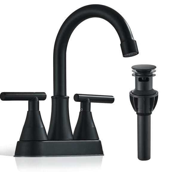 Black Bathroom Faucets for Sink 3 Hole 4 inch Bathroom Sink Faucet with Pop-up Drain and Supply Lines Stainless Steel Centerset Faucets for Sink Vanity RV