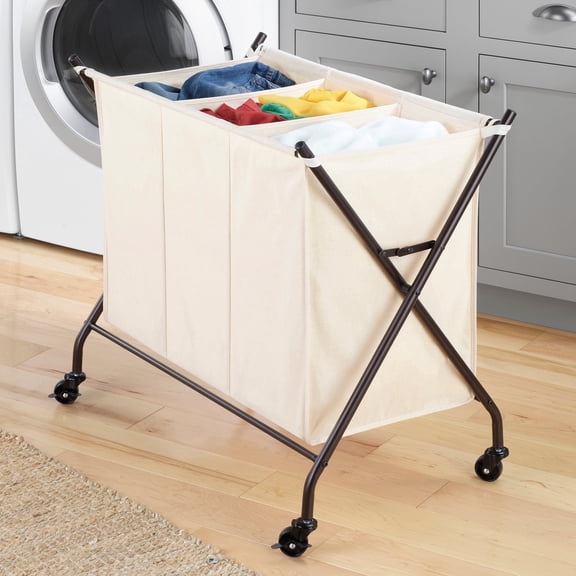 Open Box Whitmor 3-Section Rolling Laundry Sorter - Collapsible - White