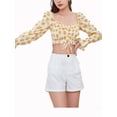 thumbnail image 3 of Lovito Cute Loose V Neck Long Sleeves Drawstring Floral Print Shirred Ruffle Blouses, 3 of 5