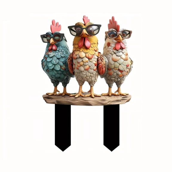 Colorful Chicken Yard Stake - Scratch-Resistant Outdoor Decor with 3 Adorable Glasses-Wearing Chickens