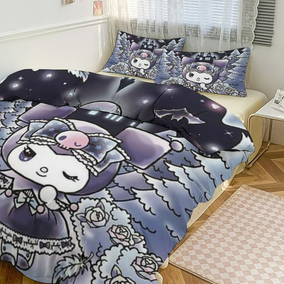 KUROMI Bedding Set Anime Three-piece for Boys Girls Teens Queen