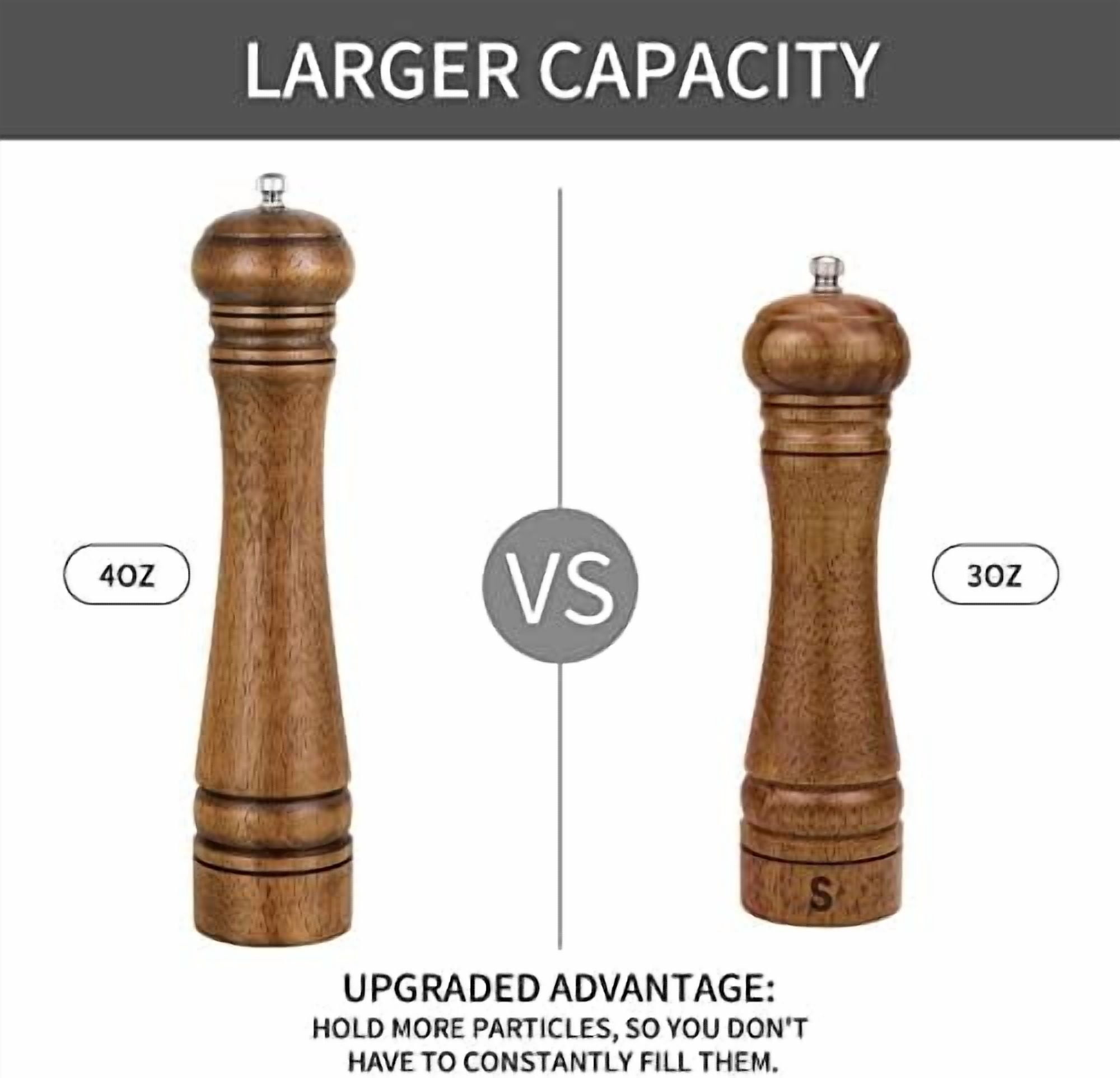 1Pack Wood Pepper Grinder, Hasako 10 Inch Salt Mill Pepper Shaker, Pepper Mill with Adjustable Ceramic Rotor - Oak Wood Pepper Grinder for Your Kitchen