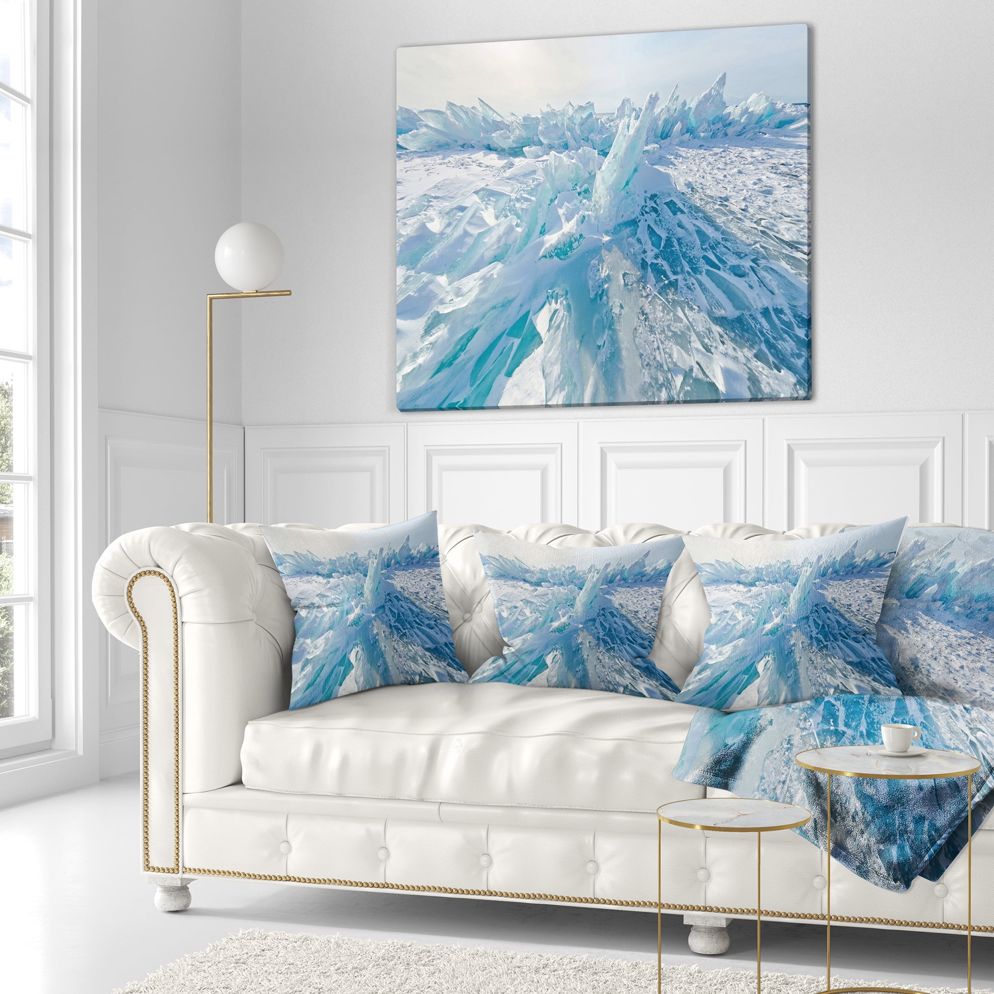 Designart Blue Ice Hummocks in Siberia Lake Baikal - Landscape Printed Throw Pillow - 16x16