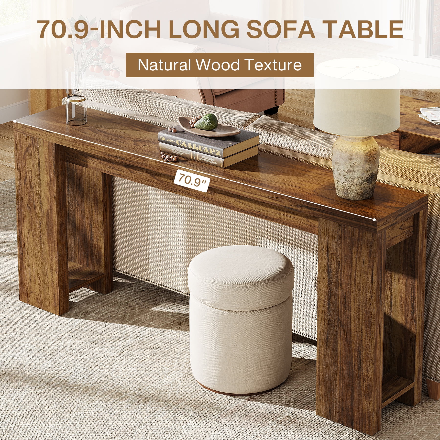 Tribesigns 70.9" Farmhouse Console Table, Wood Sofa Table Behind Couch, Narrow Long Entryway Table for Hallway, Walnut Brown