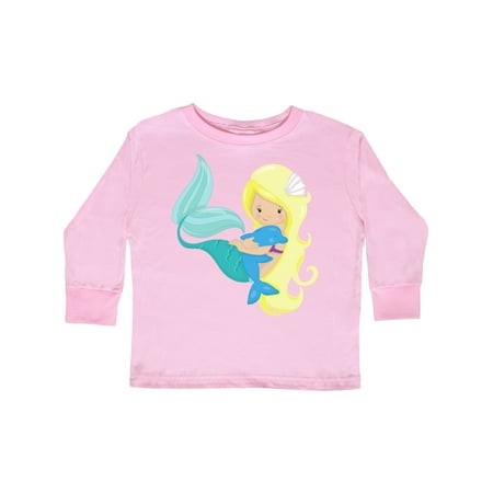 

Inktastic Mermaid And Dolphin Mermaid With Blonde Hair Gift Toddler Toddler Girl Long Sleeve T-Shirt