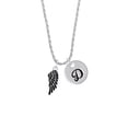 thumbnail image 2 of Delight Jewelry Silvertone Medium Black Enamel Angel Wing Silvertone Script Initial Disc - D - Charm Necklace, 20"+3", 2 of 4