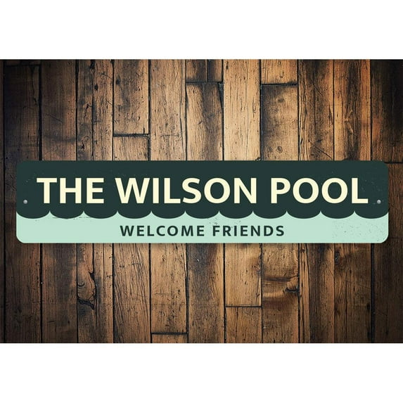 Welcome Friends Pool Novelty Decor, Metal Wall Sign - 4x18 Inches