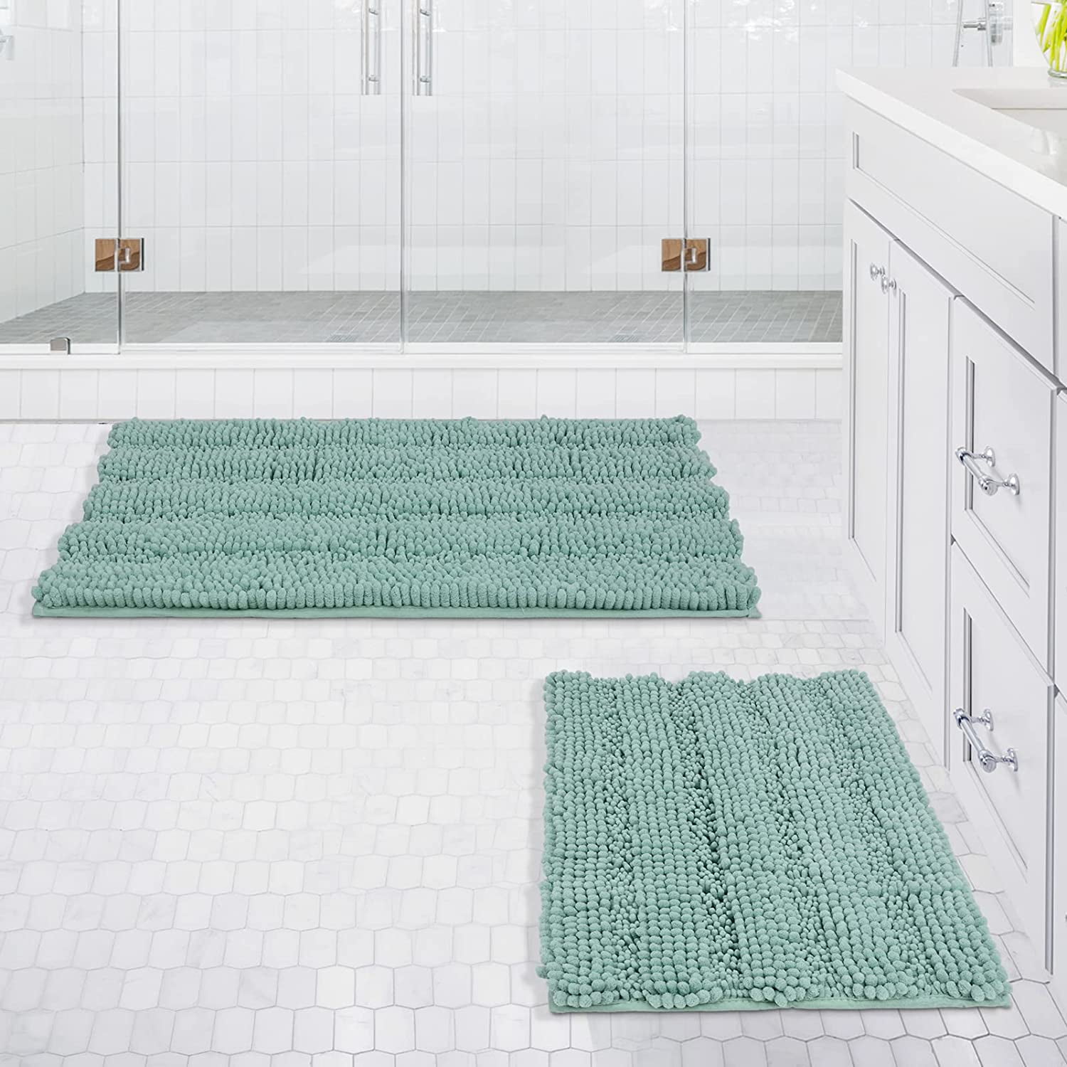 Ikfashoni 2 Pieces Bathroom Rugs,Thick Soft Chenille Non Slip Bath Mat