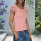 thumbnail image 3 of Top de mujer con cuello en U, volantes y mangas abullonadas - Corte ajustado y corto, informal de verano, tejido transpirable, 3 of 6