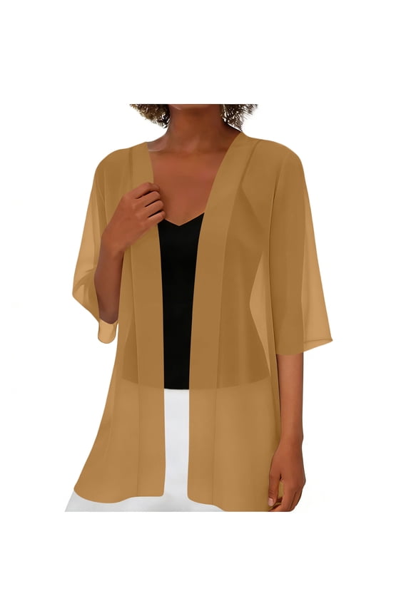 Women's Summer Open Front Cardigan Chiffon Jacket Solid Color Lightweight Flowy Casual Beach Cardigans for Women