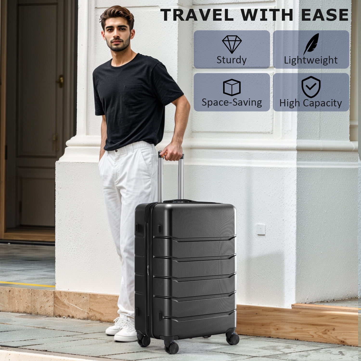 Beddle 20" Hardshell Carry on Luggage, Lightweight Expandable ABS Suitcase with Spinner Wheels & TSA Lock,Black